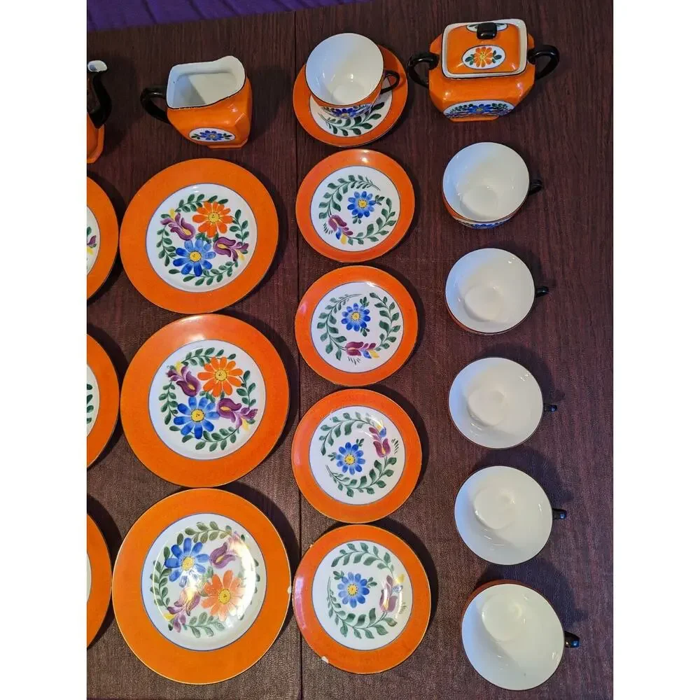 vtg antique 21-piece Tea Set Moschendorf Bavaria Germany Floral Porcelain PM